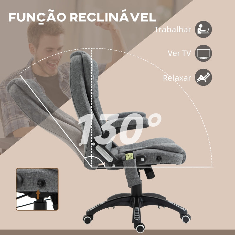 Vinsetto Cadeira de Escritório com 6 Pontos de Massagem Reclinável até 130° com Função de Aquecimento 68x72x110-120 cm Cinza