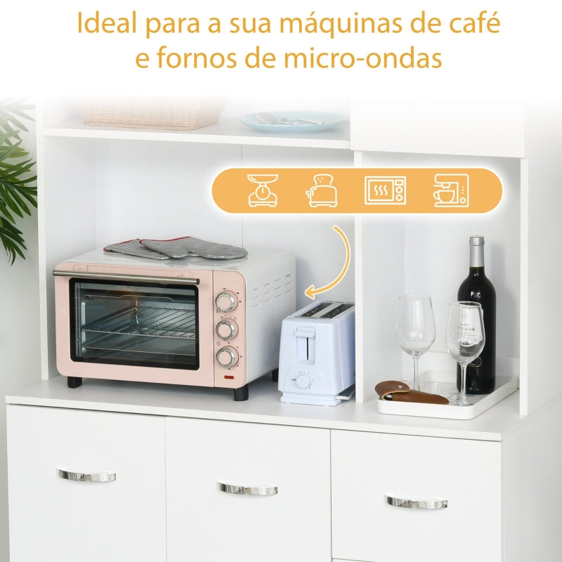 HOMCOM Armário de Cozinha Armário Alto com 3 Gavetas 4 Portas Prateleiras Interiores Ajustáveis e Pés Elevados Móvel Auxiliar para Sala de Jantar Sala de Estar 100x39,x183,5cm Branco