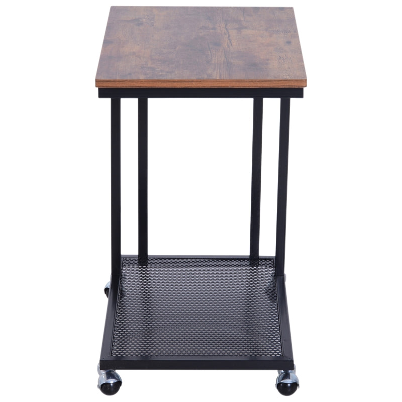 HOMCOM Mesa Lateral mesa Auxiliar com Rodas para Sofá Sala de Estar Dormitório Estilo Industrial Retrô Metal e Madeira 51x36x65cm Madeira e Preto