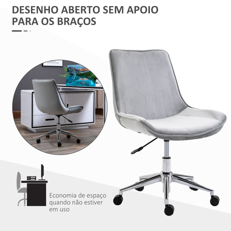 HOMCOM Cadeira de Escritório Operativa Giratória com Altura Ajustável Encosto Estofado em Pelúcia 52,5x60x82-91cm Cinza