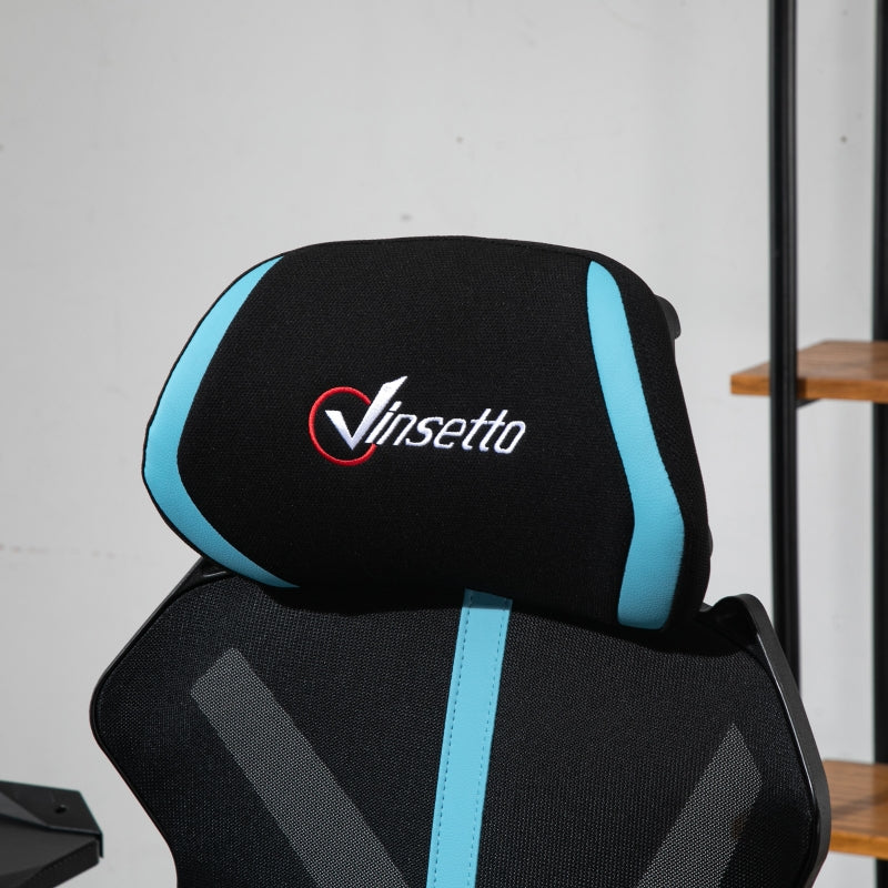 Vinsetto Cadeira de Gaming com Apoio para os Pés Retrátil Cadeira de Escritório Reclinável com Apoio para a Cabeça e Altura Ajustável 65x65x119-129cm Preto e Azul