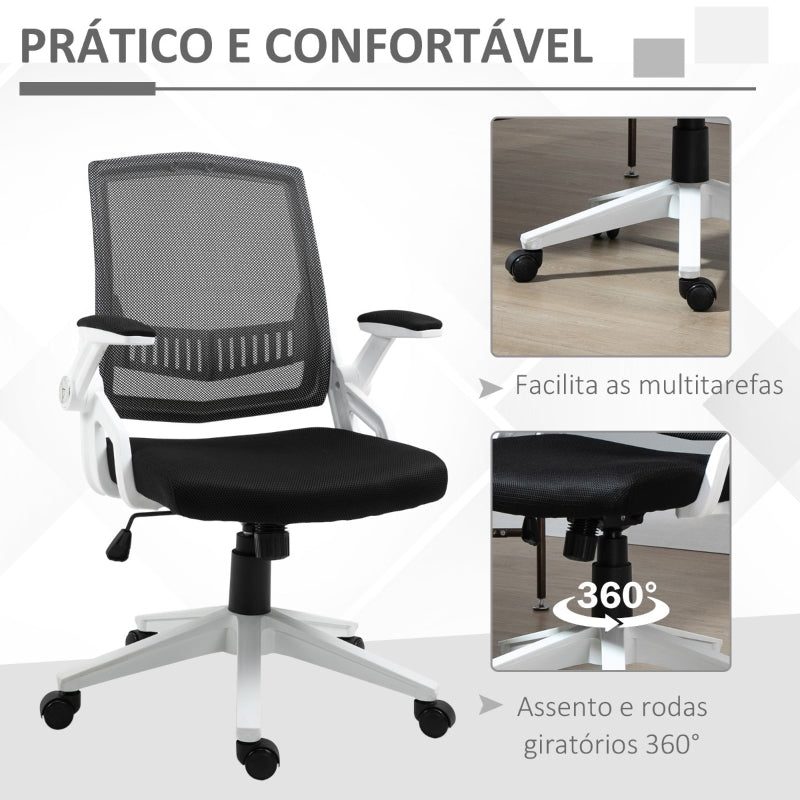 Vinsetto Cadeira de Escritório Ergonômica Basculante com Altura Ajustável Apoio para o Braço Dobrável Suporte Lombar e Malha Transpirável 61x61x94-104cm Preto