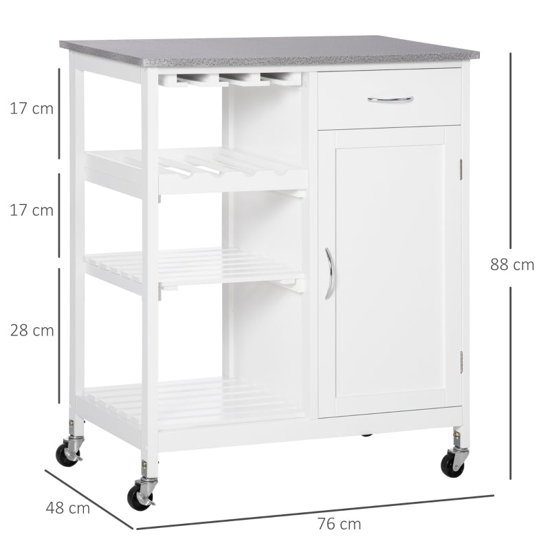 HOMCOM Carrinho de Cozinha com Rodas 1 Gaveta Prateleiras Suporte76x48x88cm Branco e Cinza