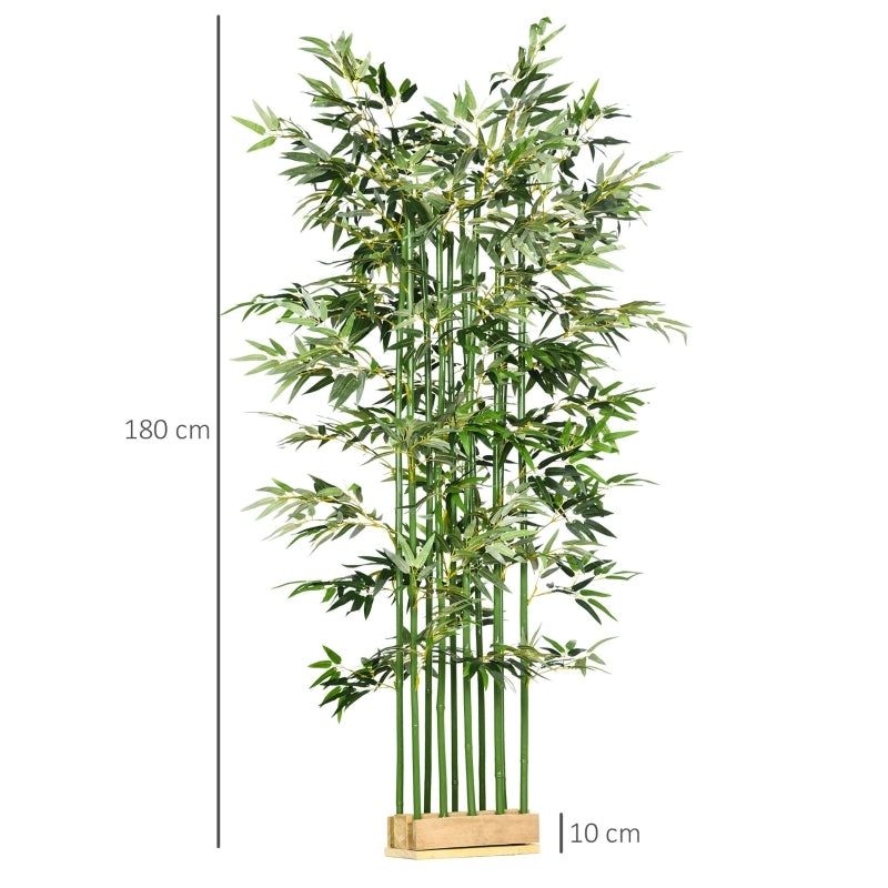 HomCom Planta Artificial em Vaso de Madeira de Pinho 180cm Bambu Artificial com 1640 Folhas Realistas 35x10x180 cm Verde