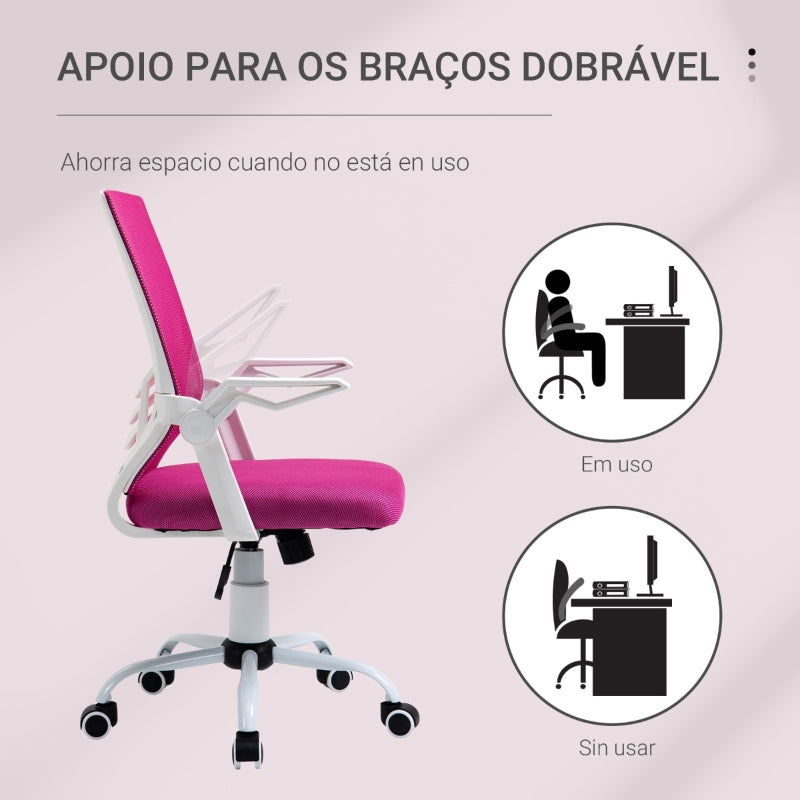 Vinsetto Cadeira de Escritório Ergonômica Giratória com Altura Ajustável Apoio para os Braços Dobrável Suporte Lombar e Encosto Transpirável 62,5x55x94-104cm Rosa