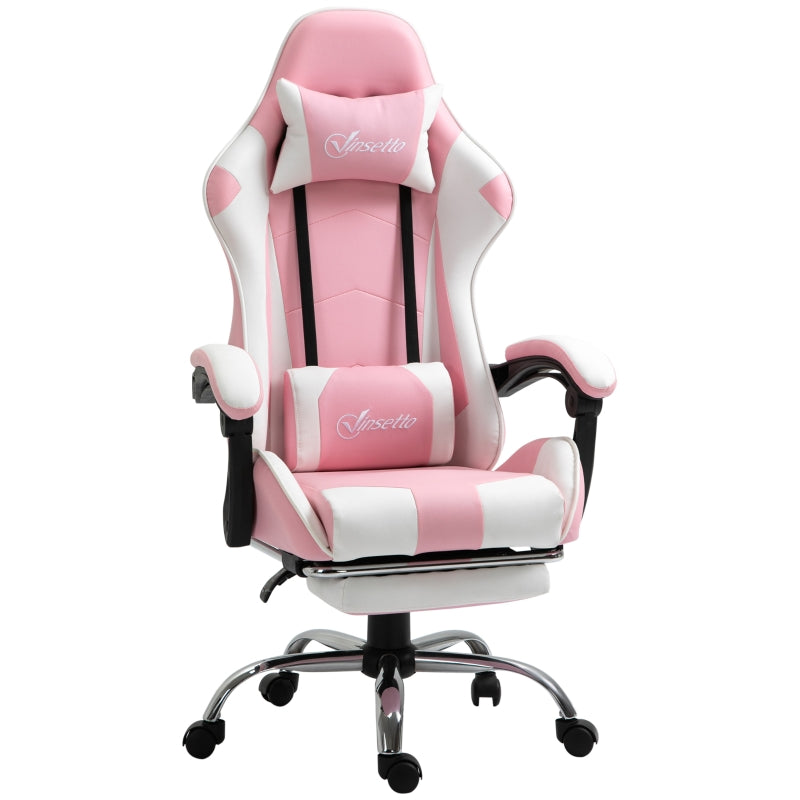 Vinsetto Cadeira de Gaming Reclinável Giratória com Apoio para a Cabeça Apoio para os Pés e Almofada Lombar 64x67x119-127 cm Rosa