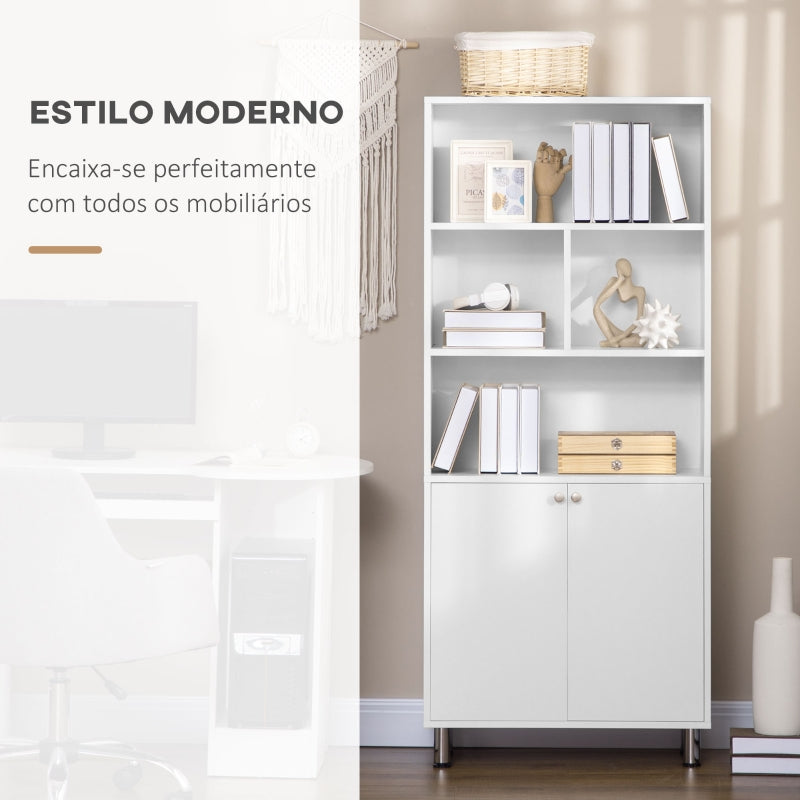 HOMCOM Estante Armário com 2 Portas e Armazenamentos Abertos para Sala de Estar Estúdio Escritório 70x29,5x167cm Branco