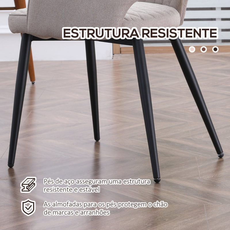 HOMCOM Conjunto de 2 Cadeiras de Sala de Jantar Estofada em Tecido com Encosto Alto e Pés de Aço 55x55x81cm Bege