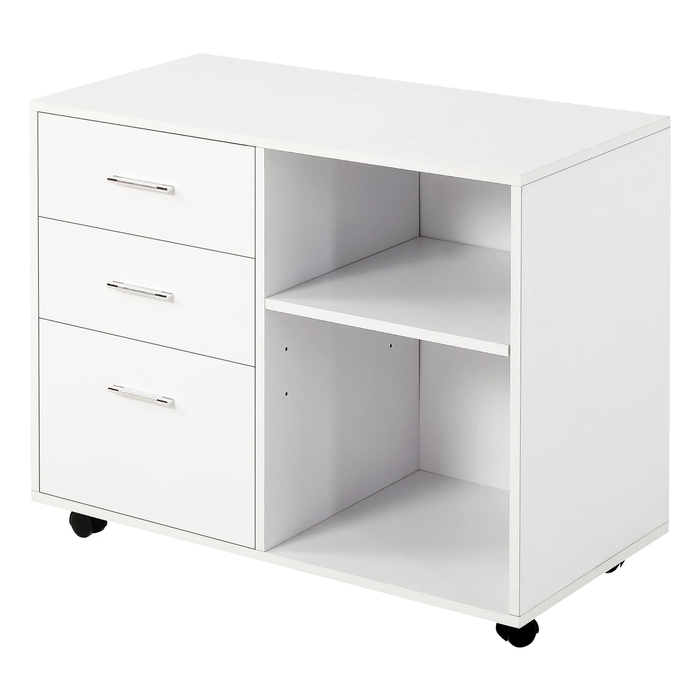 HOMCOM Armário de Escritório para Impressora Multifuncional com 3 Gavetas Prateleira Ajustável e Rodas 80x40x65cm Branco