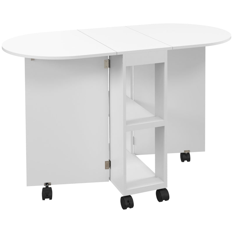 HOMCOM Mesa de Cozinha Dobrável com Rodas Laterais 120x60x77 cm Branco