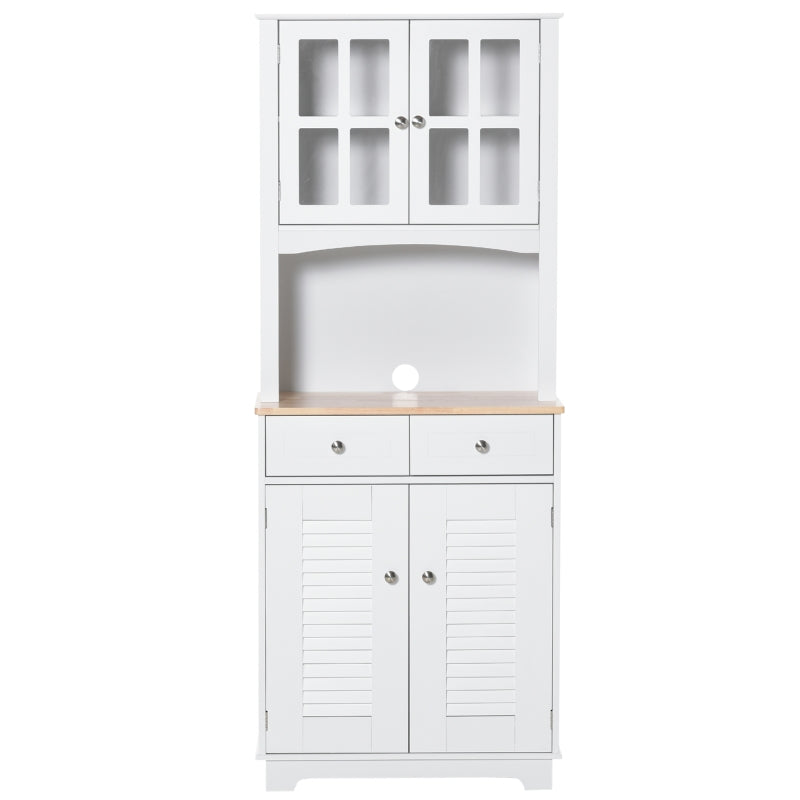 HOMCOM Armário de cozinha Armário aparador com 2 portas 2 gavetas e prateleira aberta para microondas 68x39,5x170 cm branco