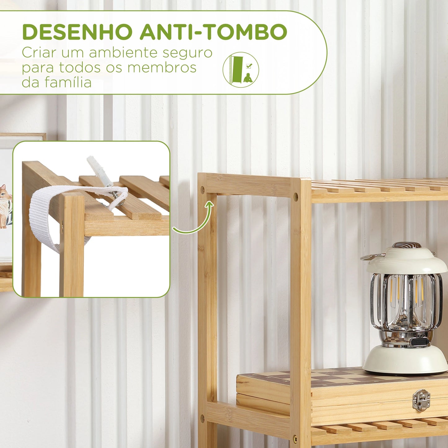 HOMCOM Estante de Bambu de 4 Níveis Estante Moderna de Armazenamento Anti-Tombo 60x26x130cm Madeira