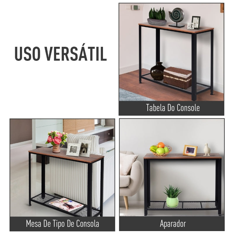 HOMCOM Mesa consola estilo industrial mesa de corredor com prateleira de malha de metal 101x35x80cm Carga 30kg Marrom e preto