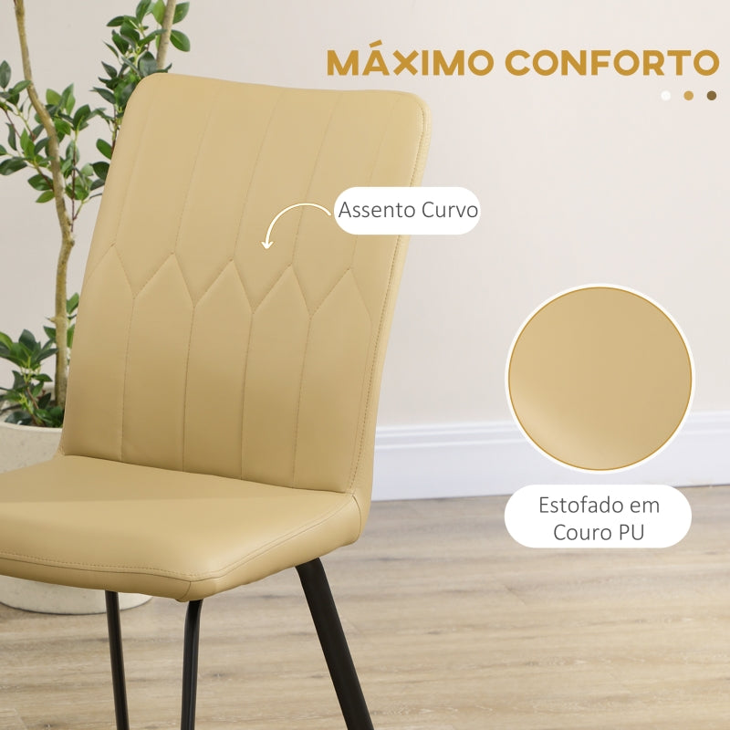 HOMCOM Conjunto de 2 Cadeiras Modernas Estofadas de Couro PU 42x62x87 cm Cáqui