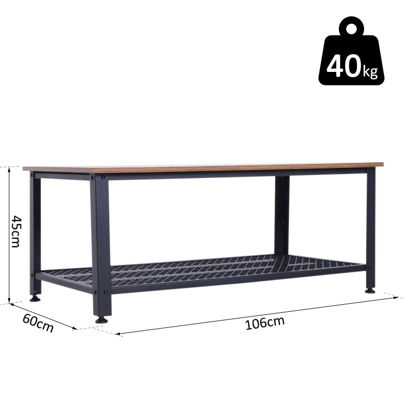 HOMCOM Mesa de Centro com Prateleira Mesa Auxiliar Multifuncional Estilo Industrial para Sala de Estar Dormitório Metal e Madeira 106x60x45cm Madeira e Preto