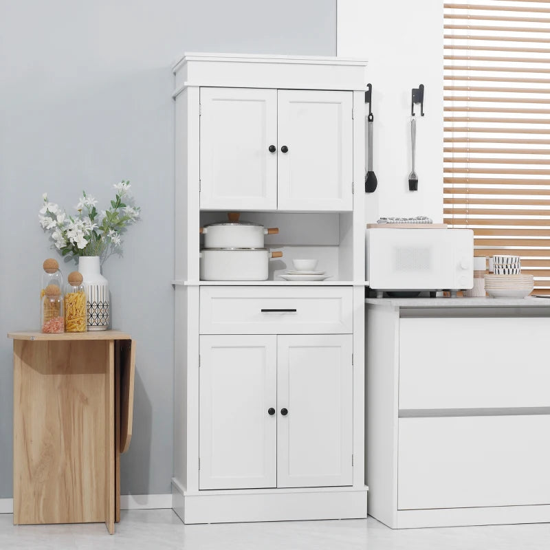 HomCom Armário de Cozinha com 4 Portas 1 Gaveta e Prateleira Aberta para Sala de Estar Sala de Jantar 74x39,5x183cm Branco