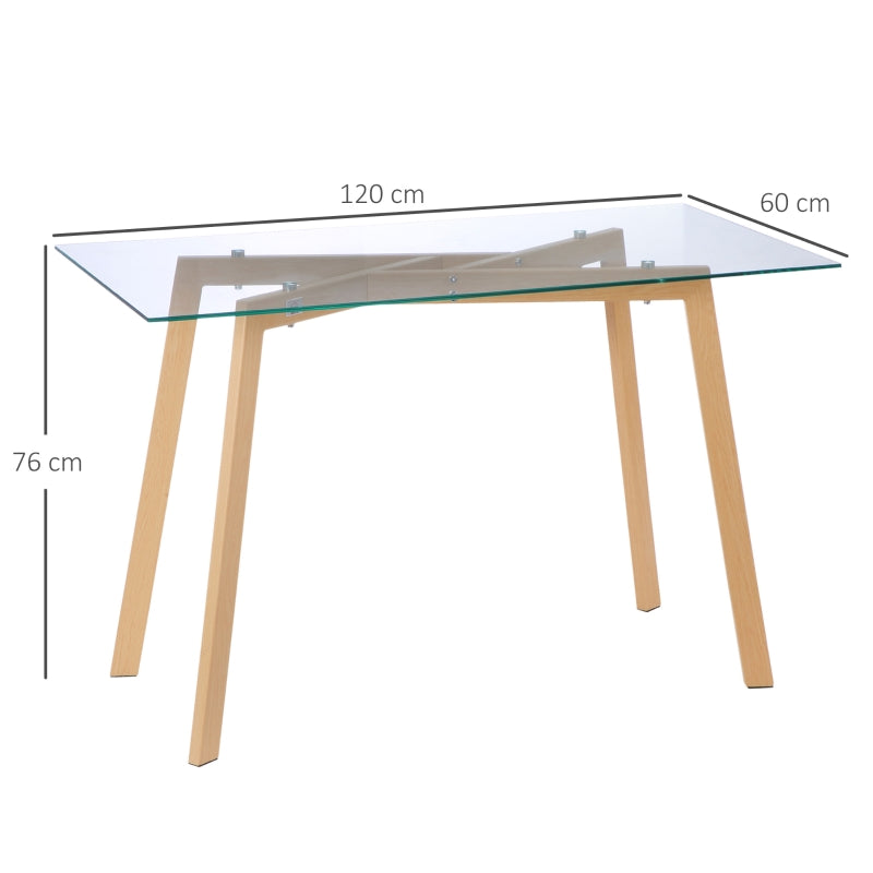 HOMCOM Mesa de Jantar para 4 Pessoas com Bancada de Vidro Temperado 120x60x76cm Transparente e Madeira