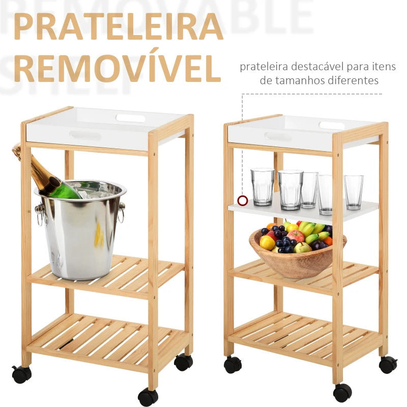 HOMCOM Carrinho de cozinha de 4 niveis com bandeja removível 40x30x76 cm Branco