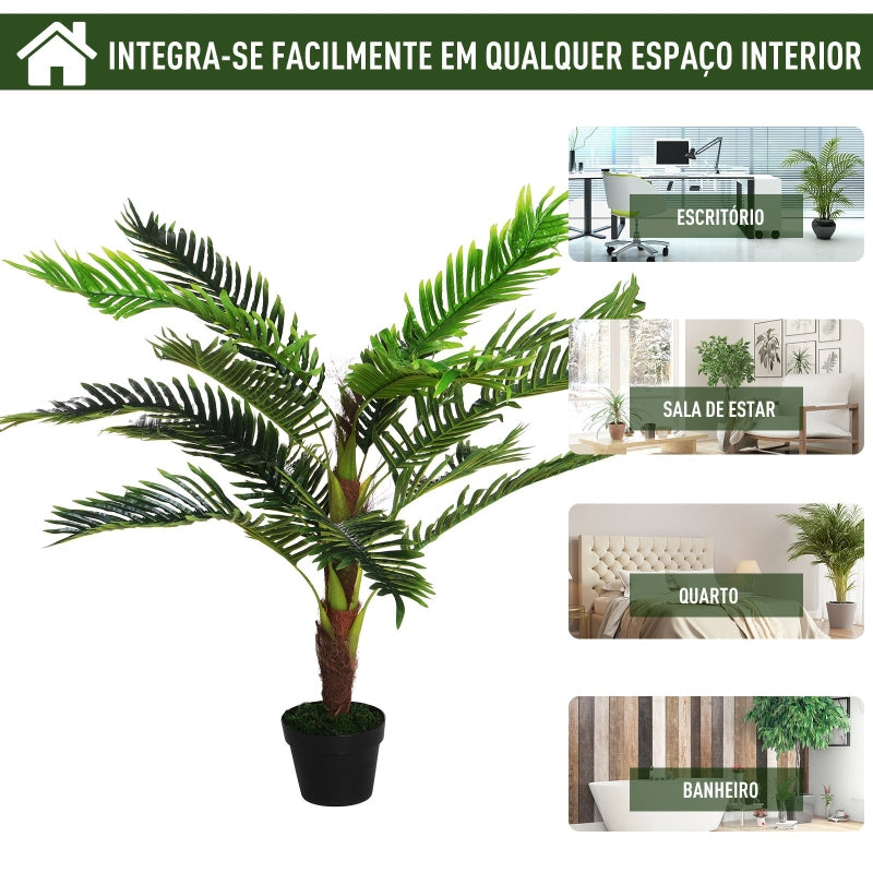 Outsunny Planta Artificial Cycas Artificial 123cm com bastões naturais Árvore decorativa da planta Sintético com vaso de flores