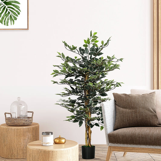 HOMCOM Ficus Artificial com Troncos Planta Artificial com Vaso