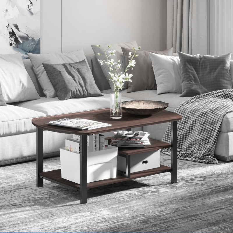 HOMCOM Mesa de Centro com 2 Prateleiras Mesa de Café Estilo Vintage para Sala de Estar Dormitório 100x60x46cm Marrom Rústico