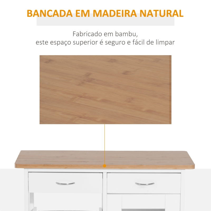 HOMCOM Carrinho de Cozinha de madeira com porta de vidro 70x37x85 cm