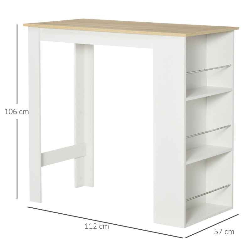 HOMCOM Mesa de Bar de Bistrô com 3 Prateleiras com Suporte Estilo Moderno para Cozinha e Sala de Jantar 112x57x106 cm Branco