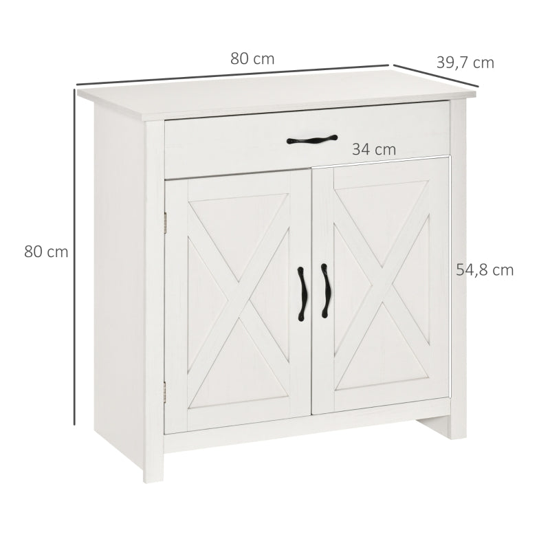 HOMCOM Aparador de Cozinha com 1 Gaveta e Prateleira Interior Ajustável Móvel Auxiliar Decorativo 80x39,7x80 cm Branco