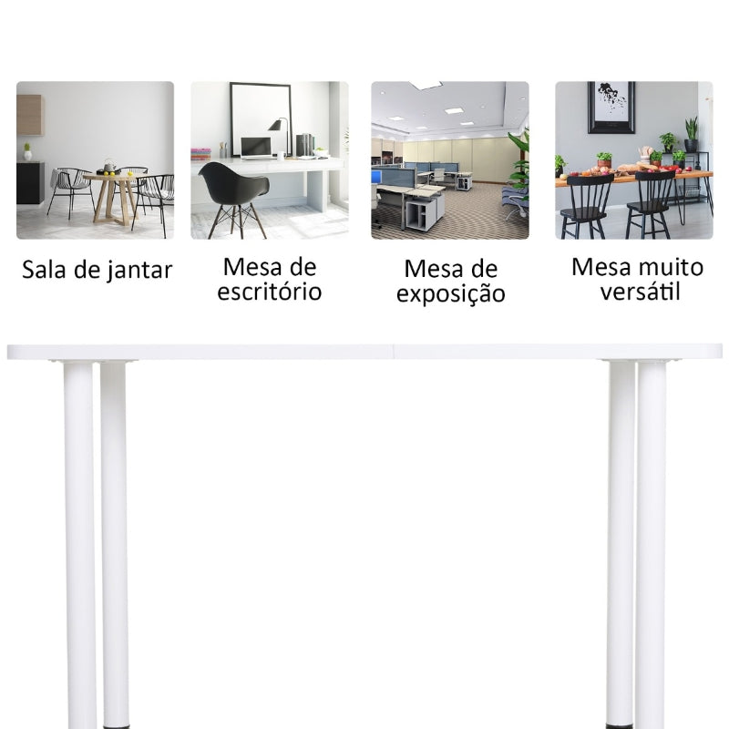 HOMCOM Mesa de Cozinha Retangular com Pés de Aço e Almofadas Ajustáveis 120x60x76cm Branco