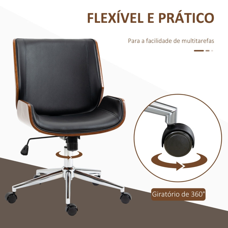 Vinsetto Cadeira de Escritório Operativa Giratória em PU com Altura Ajustável Função Inclinação 51x65,5x82-92cm Preto