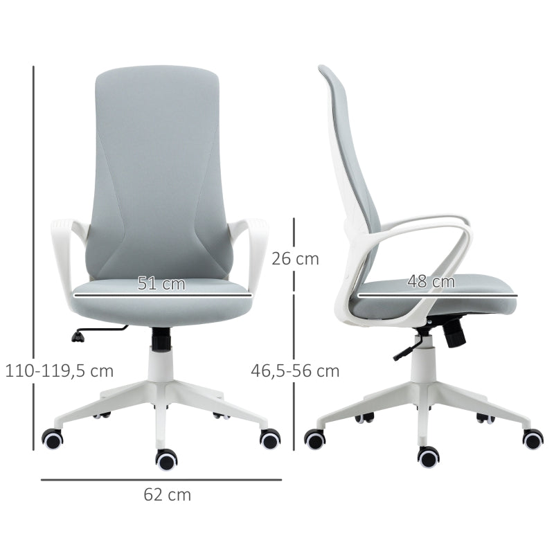 Vinsetto Cadeira de Escritório Ergonómica com Altura Ajustável Função de Inclinação e Encosto Alto 62x56x110-119,5 cm Cinza