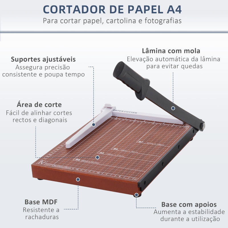 HOMCOM Cortador de Papel A4 para Papelaria Fotografia Escritório Estúdio Capacidade 12 Folhas com Régua 48x26,5x5cm Marrom