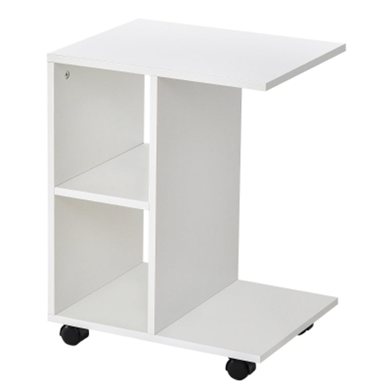 HOMCOM Mesa de Apoio para Sofá em forma de C com prateleiras e rodas para sala de estar e quarto 45x35x58 cm Branco