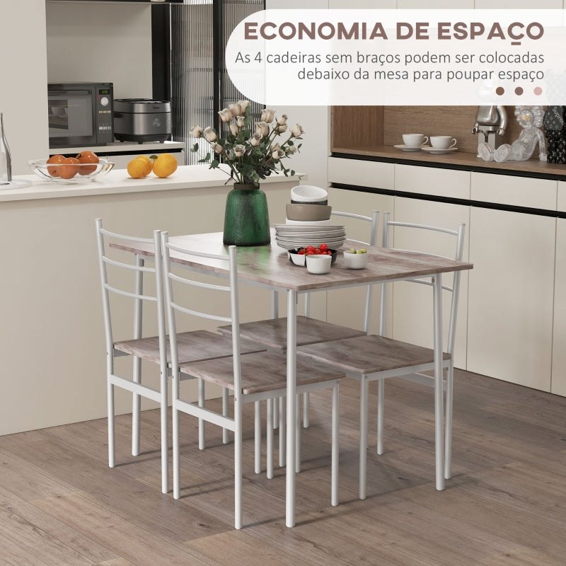 HOMCOM Conjunto de Refeição 5 Peças Conjunto de Mesa e 4 Cadeiras para 4 Pessoas com Estrutura de Aço 110x70x75 cm Madeira e Branco