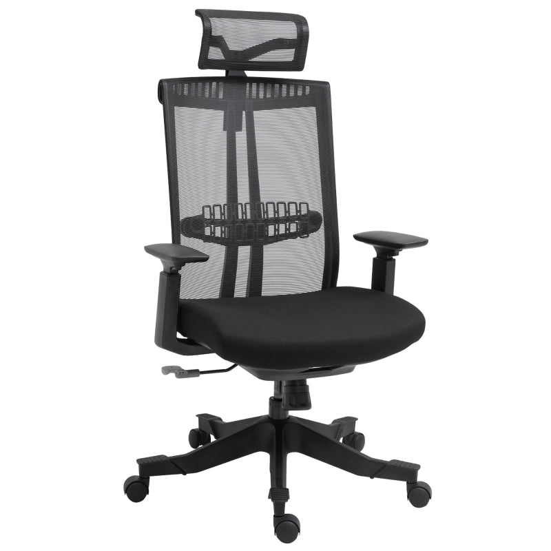 Vinsetto Cadeira de Escritório Ergonômica Giratória e Reclinável com Altura Ajustável Apoio para os Braços Apoio para a Cabeça e Suporte Lombar Regulável 66,5x66x109-118cm Preto