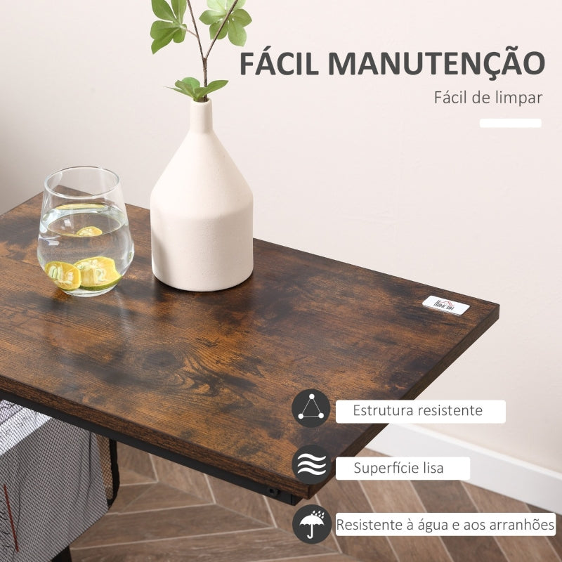 HOMCOM Mesa Auxiliar para Sofá e Cama em Forma de C com Bolso de Armazenamento Mesa Lateral de Estilo Industrial 52x35x64,5cm Marrom Rústico