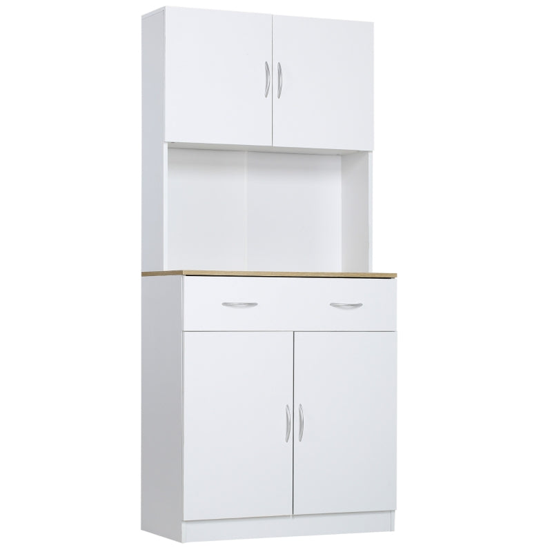 HOMCOM Armário de Cozinha com Gaveta 4 Portas e Prateleiras Interiores Ajustável em Altura Móvel Auxiliar de Armazenamento Moderno para Sala de Jantar Sala de Estar 80x40x180cm Branco