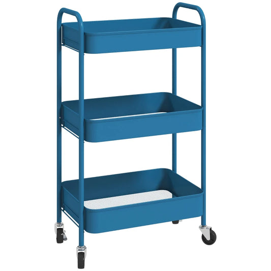 HOMCOM Carrinho Auxiliar de 3 Níveis com Rodas Carrinho de Armazenamento Deslizante para Cozinha Sala 45x30.6x79 cm Azul Escuro