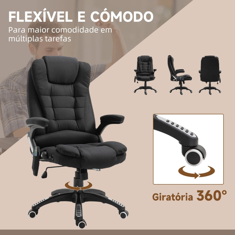 Vinsetto Cadeira de Escritório com 6 Pontos de Massagem Reclinável até 130° com Função de Aquecimento 68x72x110-120 cm Preto