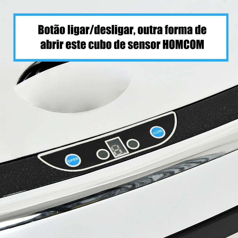 HOMCOM Balde de Lixo Inteligente de Aço Inoxidável 68L com Sensor Infravermelho de Abertura Automática e Contato Manual para Cozinha Dormitório Casa de banho 40,5x29,5x78cm Prata