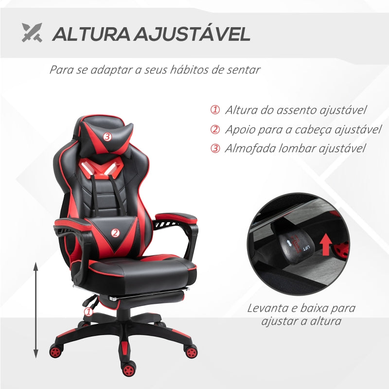 Vinsetto Cadeira de escritorio gaming ergonômica Altura Ajustável reclinável com apoio para pés Vermelho e Preto