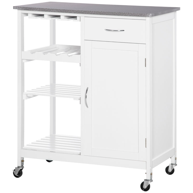 HOMCOM Carrinho de Cozinha com Rodas 1 Gaveta Prateleiras Suporte76x48x88cm Branco e Cinza