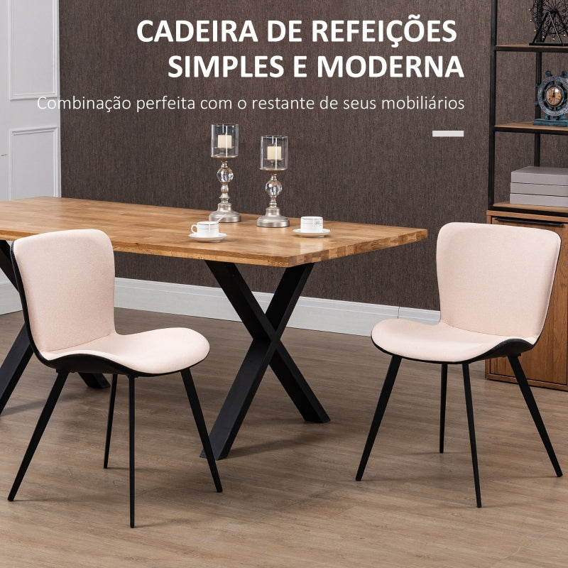 HOMCOM Conjunto de 2 Cadeiras de Sala de Jantar Estofadas em PU e Pés de Aço Carga Máxima 150kg 47,5x58x79,5cm Rosa Claro