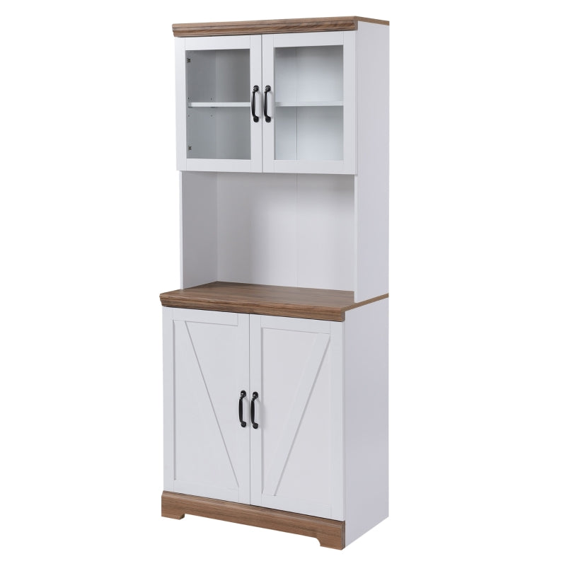 HOMCOM Armário de Cozinha com 2 Portas de Vidro Prateleiras Ajustáveis Bancada e Sistema Anti-Tombo 72x40x178cm Branco e Madeira