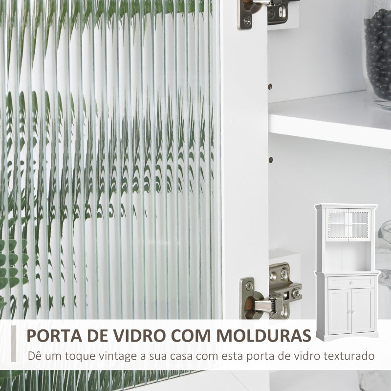 HOMCOM Armário de Cozinha Moderno com 1 Gaveta 4 Portas e Prateleiras Ajustáveis Armário Alto de Cozinha 79x40x180 cm Branco