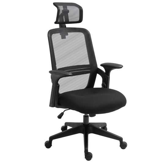 Vinsetto Cadeira de Escritório Ergonômica Giratória com Altura Ajustável Apoio para a Cabeça Suporte Lombar Reguláveis e Encosto Transpirável 63,5x64,5x113-122cm Preto