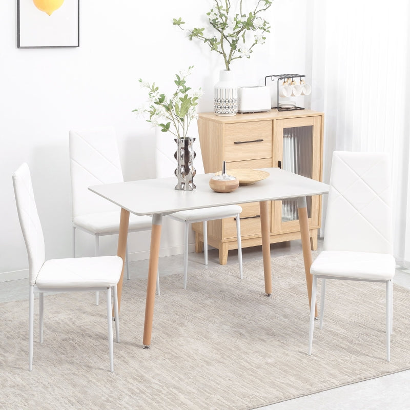 HOMCOM Conjunto de 4 Cadeiras de Sala de Jantar Estofadas em Couro Sintético com Encosto Alto e Pés de Aço 41x50x97cm Branco