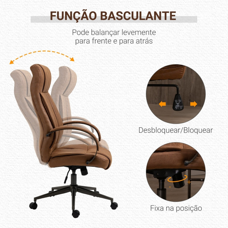 Vinsetto Cadeira de Escritório Ergonômica Giratória com Altura Ajustável Apoio para a Cabeça Apoio para o Braço e Encosto Acolchoado 61,5x52,5x118-126cm Marrom