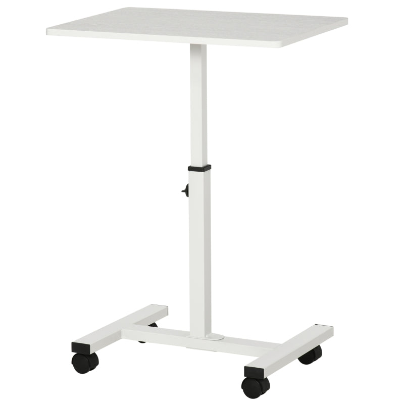 HOMCOM Mesa Auxiliar com Rodas Mesa Lateral para Sofá ou Cama com Altura Ajustável Estrutura de Metal e Freios para Dormitório Sala de Estar 60x40x52,5-84cm Branco