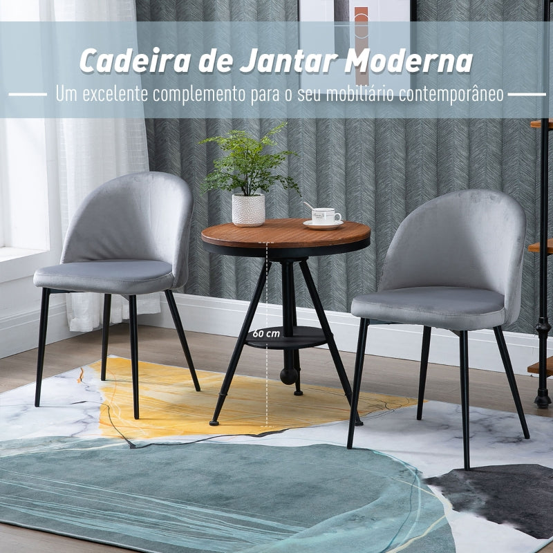 HOMCOM Conjunto de 2 Cadeiras de Sala de Jantar com Asento e Encosto Acolchoados Estofadas em Veludo 49x50x77 cm Cinza